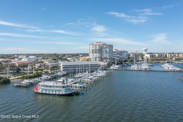 aerial view with a water view