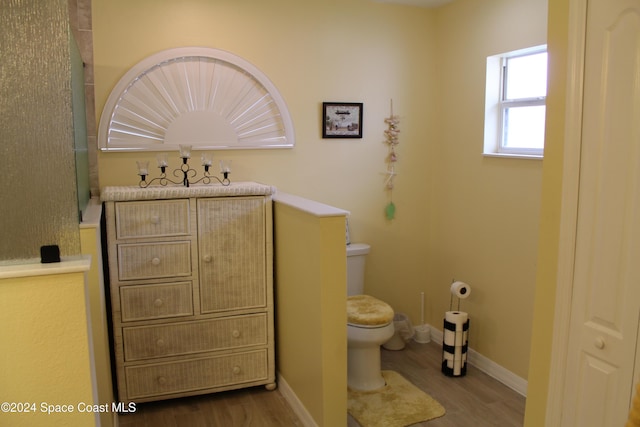 bathroom featuring hardwood / wood-style flooring and toilet