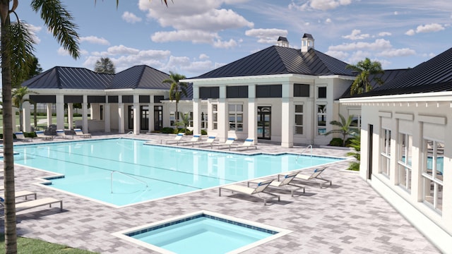 view of pool with a patio area and a community hot tub