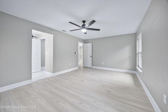 spare room featuring ceiling fan and light hardwood / wood-style floors