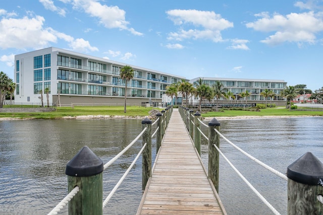 view of dock with a water view