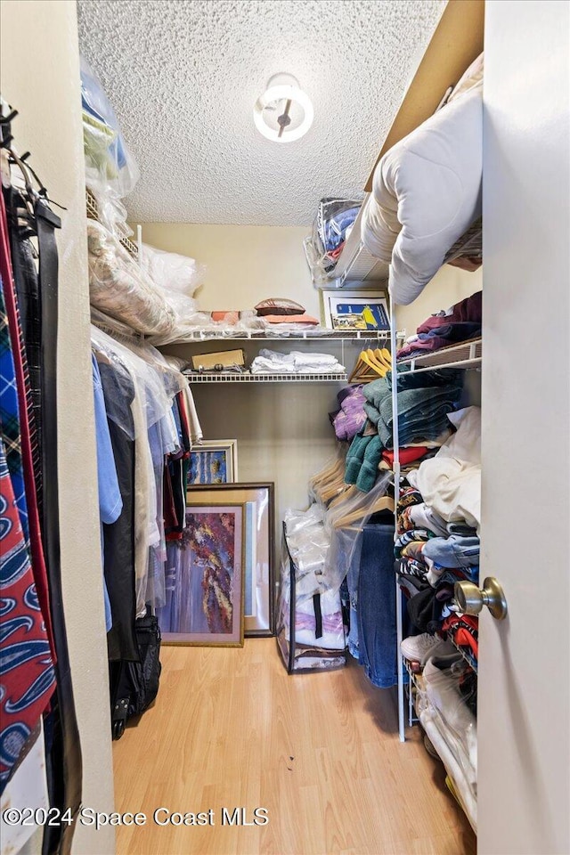 walk in closet with wood-type flooring