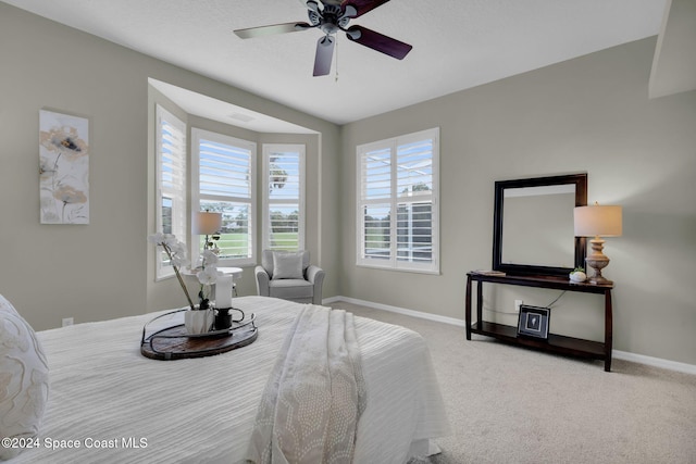 bedroom featuring carpet floors and ceiling fan