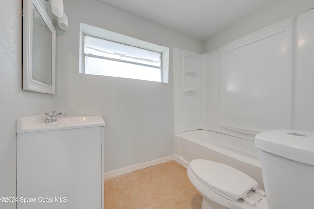 full bathroom with vanity, toilet, and bathtub / shower combination