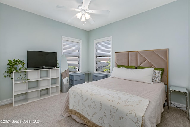 bedroom featuring carpet flooring and ceiling fan