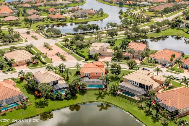 aerial view with a water view