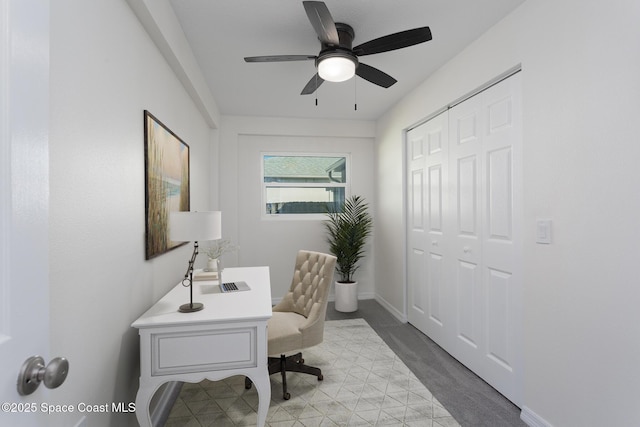 office area featuring ceiling fan