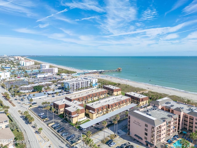 aerial view featuring a beach view and a water view