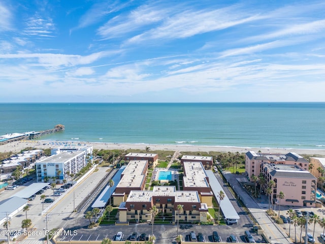 drone / aerial view with a water view and a view of the beach