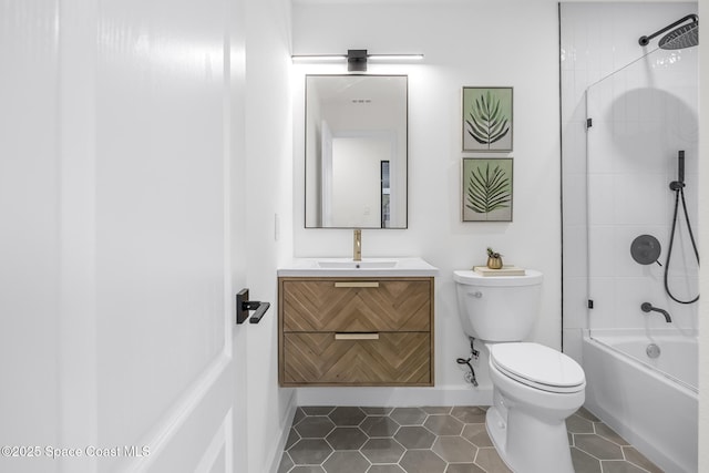 full bathroom with tile patterned floors, vanity, toilet, and shower / washtub combination