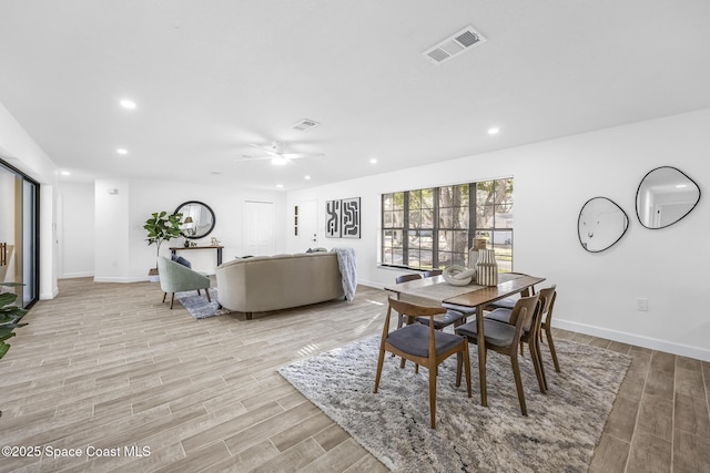 dining room with ceiling fan