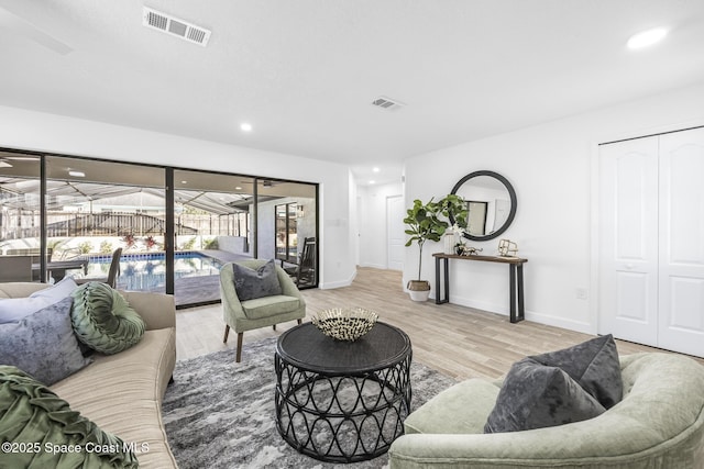 living room with light wood-type flooring