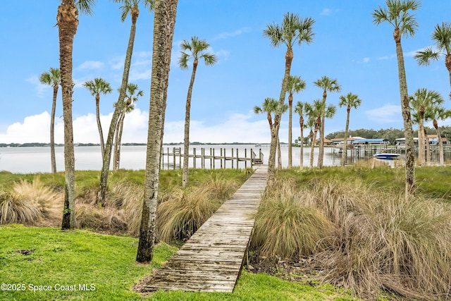 view of dock featuring a water view