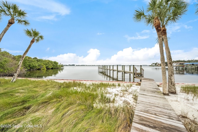 view of dock featuring a water view