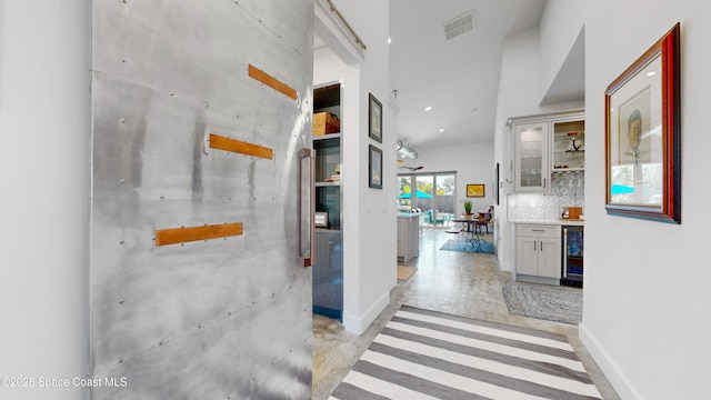 hallway featuring beverage cooler