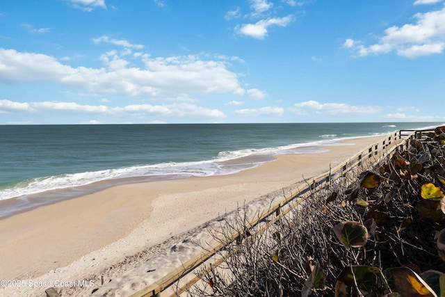 property view of water featuring a beach view