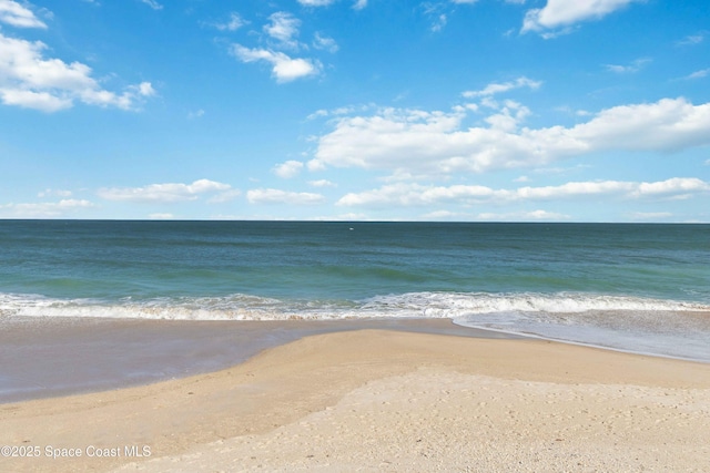 view of water feature with a beach view