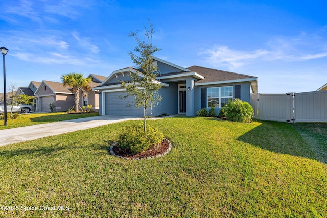 view of front of house featuring a front yard and a garage