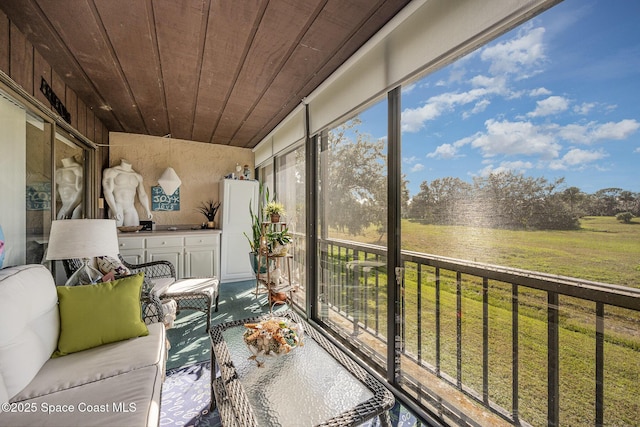 sunroom with wood ceiling