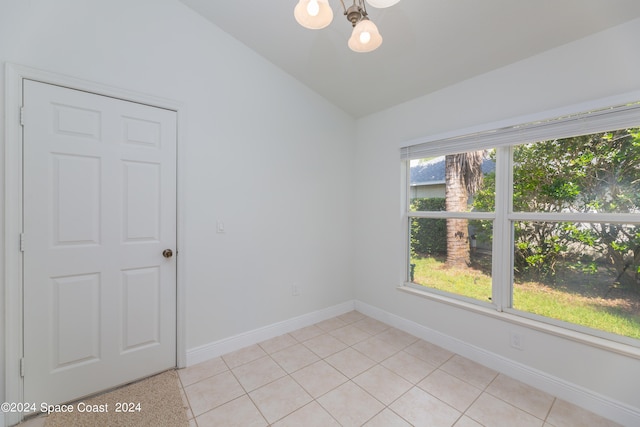 empty room featuring a healthy amount of sunlight and lofted ceiling