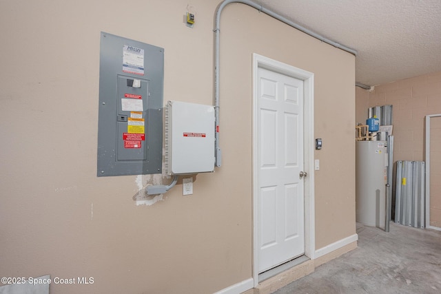 exterior space featuring electric panel and gas water heater