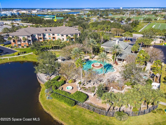 aerial view with a water view