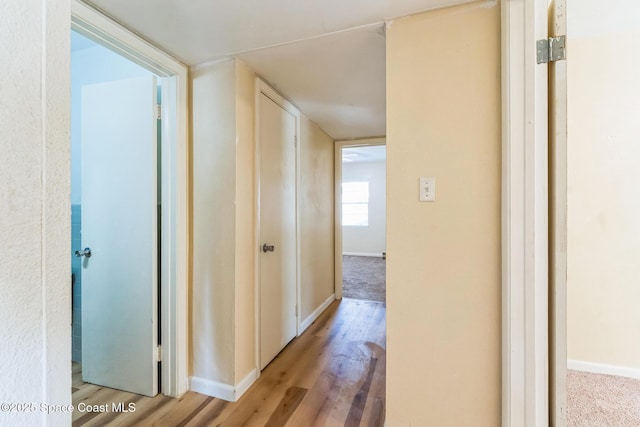 hallway with light hardwood / wood-style flooring