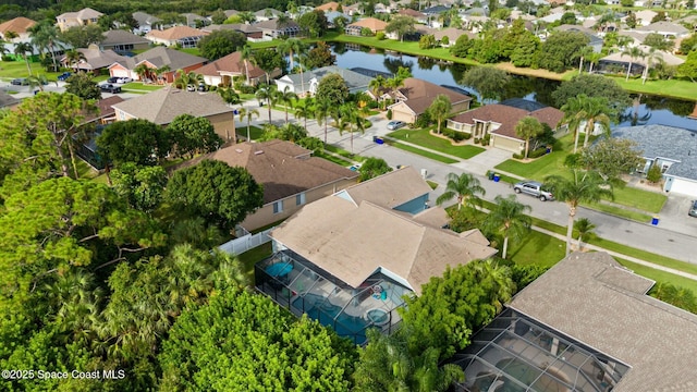 bird's eye view featuring a water view