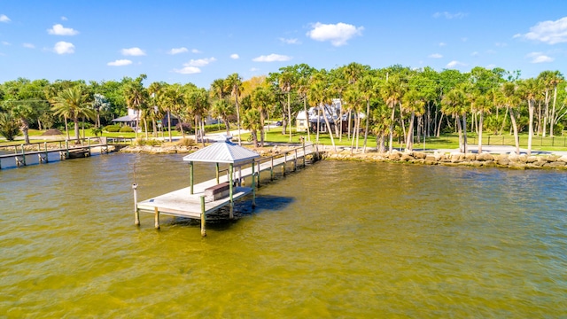 view of dock with a water view