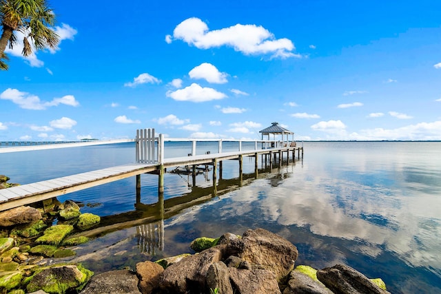 view of dock with a water view