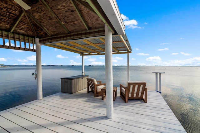 dock area with a water view