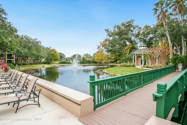 dock area with a water view