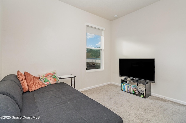 bedroom with light colored carpet