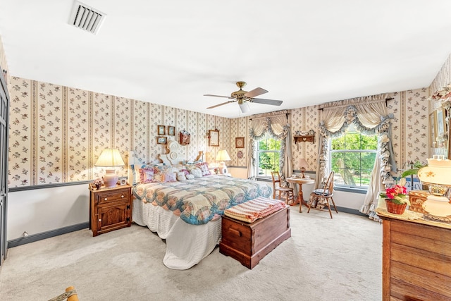 bedroom featuring carpet and ceiling fan