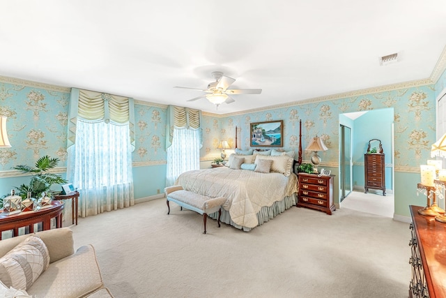 bedroom with carpet flooring and ceiling fan