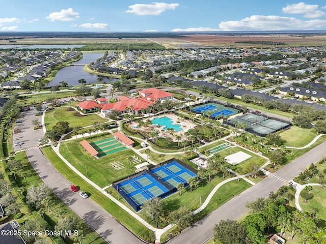 aerial view with a water view