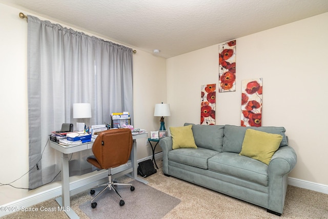 office space with carpet and a textured ceiling