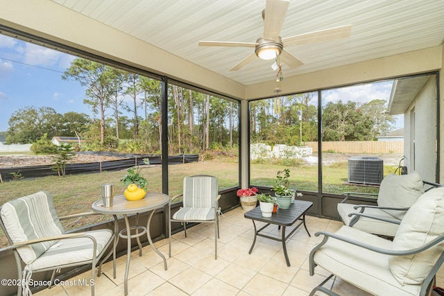 sunroom featuring ceiling fan