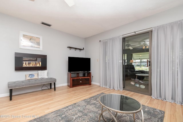 living room featuring a fireplace and hardwood / wood-style flooring