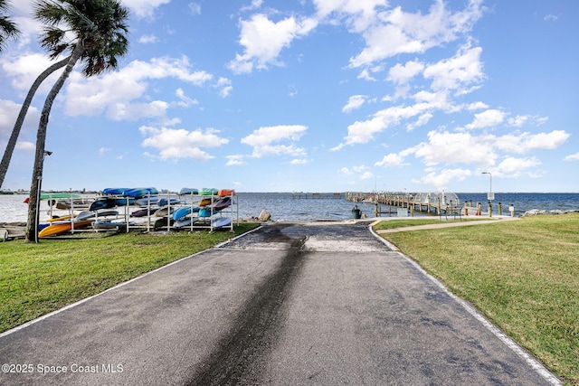 property view of water featuring a boat dock