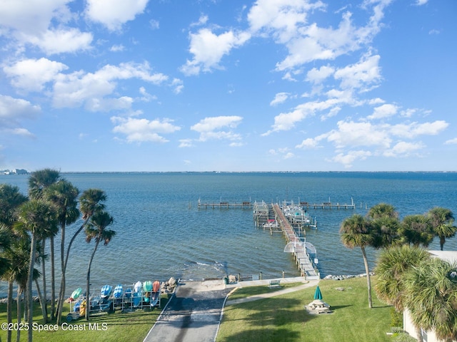 property view of water featuring a dock