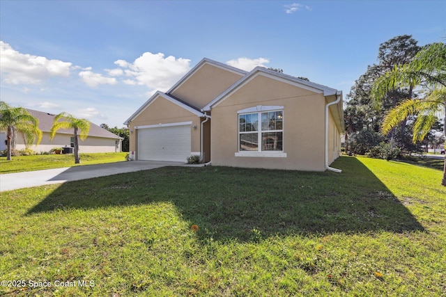 view of front of home with a front lawn and a garage