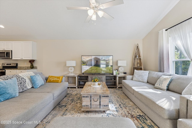 living room with ceiling fan