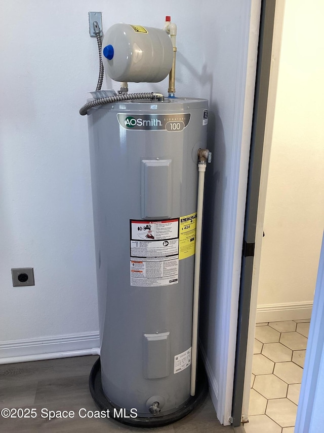 utility room with electric water heater