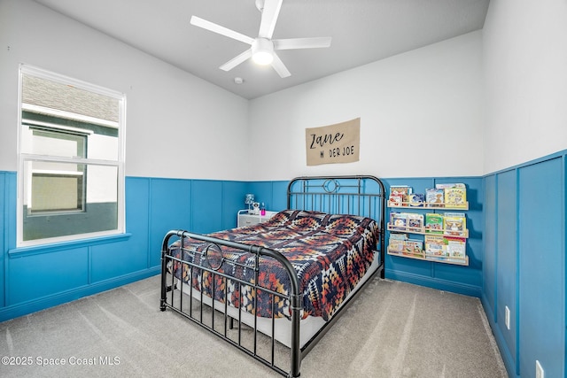 bedroom featuring carpet flooring and ceiling fan