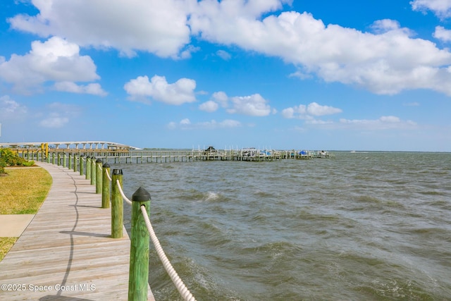 dock area featuring a water view