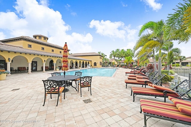 view of pool featuring a patio