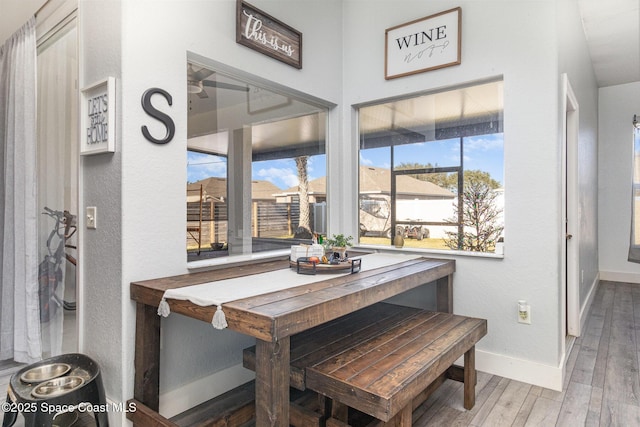 dining space featuring wood-type flooring