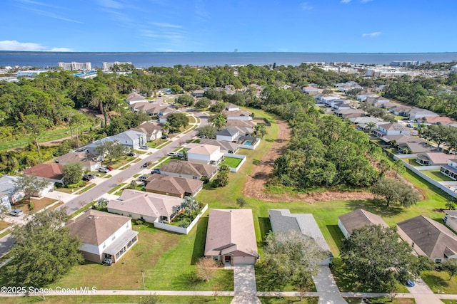 bird's eye view featuring a water view