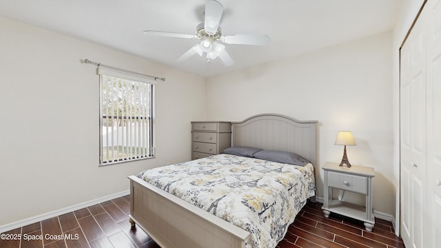 bedroom featuring a closet and ceiling fan